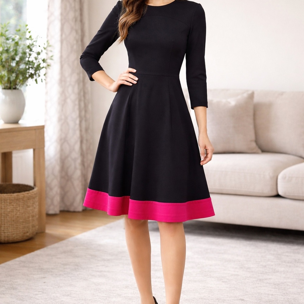 Eliza J Black Fit & Flare Dress Pink Hem Petite 2P - Picture 1 of 7
